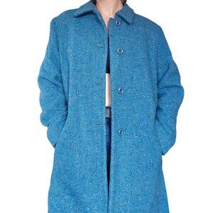 Vintage Jonathan Michael Robins Egg Blue Tweed Wool Trench Coat Size 14 Preppy